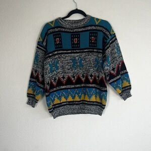 One Step Up Vintage 90s Coogie Style Knit Sweater Abstract Colorful Womens Small